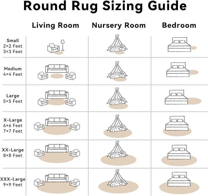 OLANLY Beige Round Rugs for Bedroom - Machine Washable, 5 ft Circle Area Rugs for Living Room, Soft and Fluffy Shaggy Carpet for Teen Girls and Boys, Nursery Rooms, Dorms, Home Decor Aesthetic