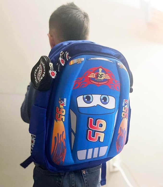 Kid Toddler Boys Girls Backpack Waterproof Cartoon Truck Car Child Snack School Bag Kindergarten Backpack (Blue)