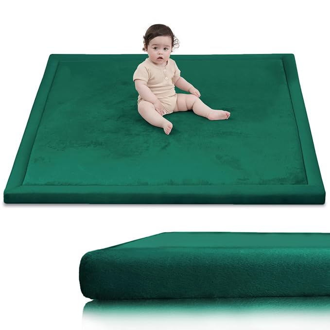 Ultra Soft Baby Play Mat for Floor,1.3" Thick Elasti-Foam 50x50 Playpen Mat for Toddlers Infant kids,Non-Slip Backing Safe for Crawling&Tummy Time,Tatami Style (Dark Green)