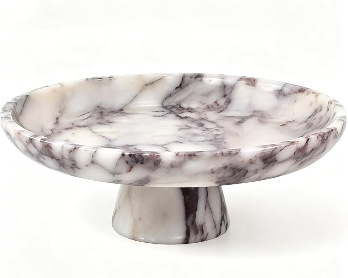 YMXYJM Natural Marble Fruit Bowl, Pedestal Bowl,Calacatta Viola | Natural marble pedestal bowl for fruit, keys, and decor on kitchen counters, dining tables, living rooms, or entryways