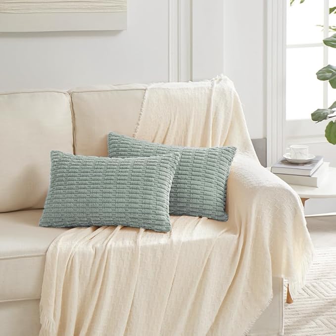 Fancy Homi 4 Packs Decorative Throw Pillow Covers for Living Room Couch Bed, Modern Farmhouse Boho Home Décor Accent Cushion Case, 24" x 12" (Pack of 4), Grey Blue