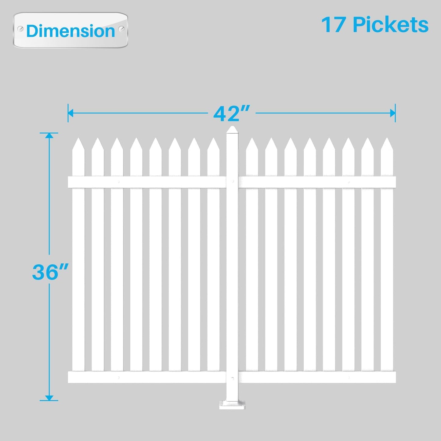 Patio 8 Sets Vinyl Picket Fence Panels 36" H x 84" W White PVC Decorative Fence for Front Yard Porch Patio Deck Pool Air Conditioner Fence Safety Dog Fence (34 Pickets, Straight)