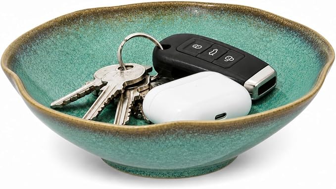 Decorative Bowl 7.6'' Ceramic, Ruffle Catch All Key Bowls for Entryway Table, Coffee Table Bowl Decor, Handcrafted Large Decorative Bowl, Pottery Purse Potpourri Bowl