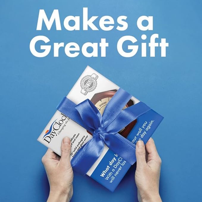 Classic “Carpe Diem” Day of The Week Wall Clock - 10" Solid Mahogany Wood Frame, Ideal Retirement Gift for Men and Women, Day Clock for Seniors and Retirees