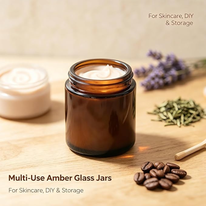 8oz Amber Candle Jars Set of 12,Round Glass Jar with Black Lids,Empty 250ml Glass Candle Making Jar Bulk Thick Small Food Storage Jars for Spice,Candy,Powder