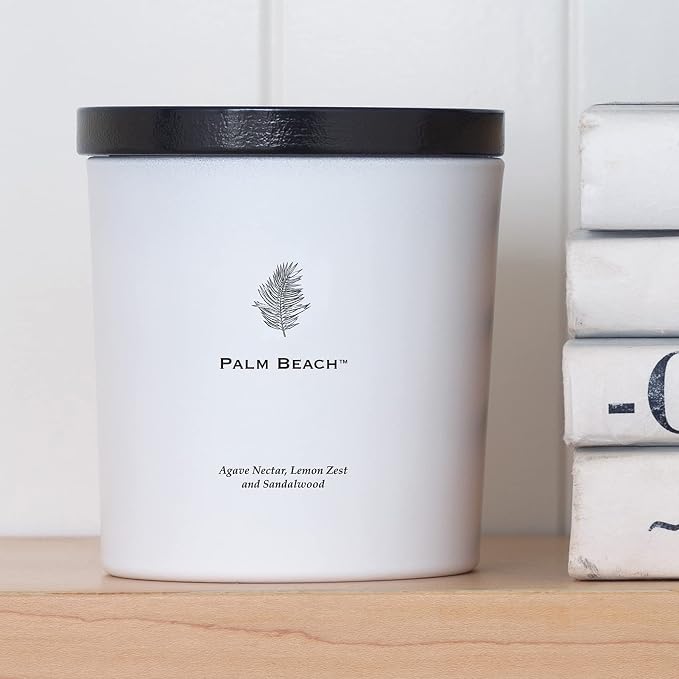 Archipelago Botanicals Palm Beach Luxe Candle, Agave Nectar, Lemon Zest and Sandalwood Scent, Elegant White Glass Jar Candle, Coconut Wax, Double Wicks Burn 100 Hours (13 oz)