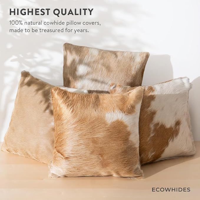 ecowhides 100% Genuine Brazilian Cowhide Pillow Cover – Luxury Leather Decorative Cushion for Rustic & Western Home Décor
