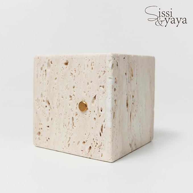 Sissi & yaya Marble Mood Light, Three Color Dimmable LED Accent Light, Natural Quality Travertine, Nightstand and Home Decor, Holiday Gift, Special Occasion. (Square Lamp - Square)