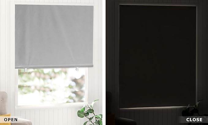 LazBlinds 100% Blackout Door Curtain, No Tools No Drill Cordless Blinds for Windows, Thermal Insulated UV Protection Privacy Window Curtains for French Door Front Door(26''W x 68''H, Grey, 1 Panel)