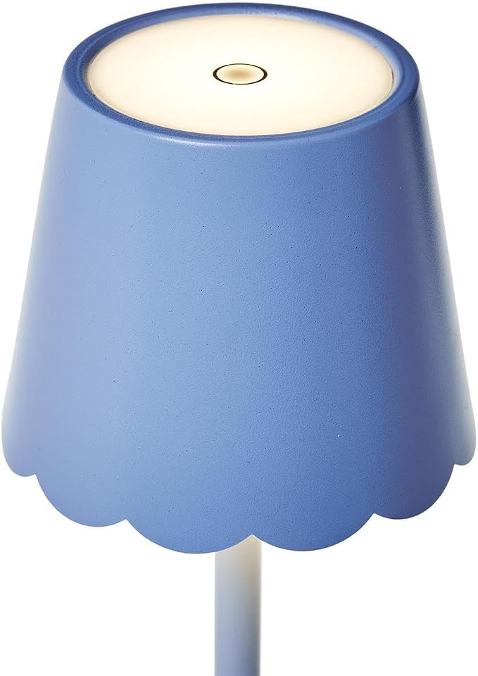 Two's Company Scalloped Edge Shade LED Cordless Table Lamp, 14-Inch, Blue