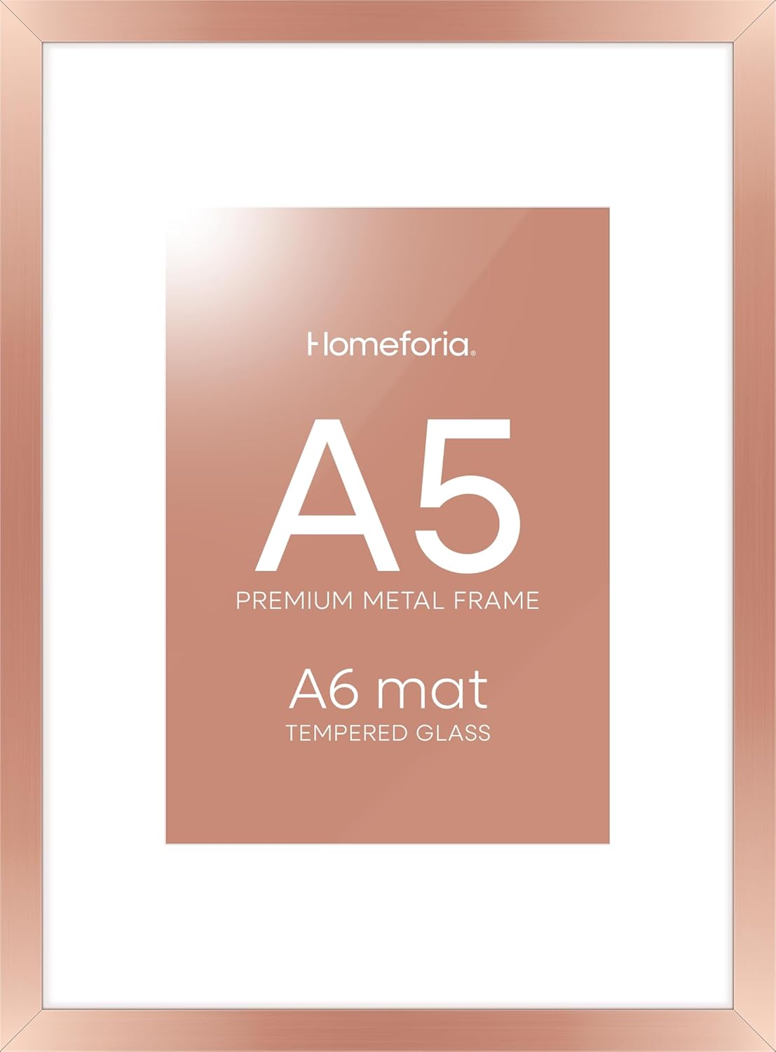 Homeforia A5 Frame Rose Gold, High End Metal 5.8 x 8.3 Picture Frames Matted to 4.1 by 5.8 inch Art, A5 Display Photo Frame with Mat A6, 5.8x8.3 Rose Poster Frames, Tempered Glass, Wall Kit, Set of 1