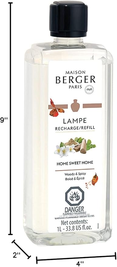 Maison Berger Home Sweet Home Lampe Berger Refill, 1 Liter (33.8 fl oz), 2-in-1 Catalytic System, Neutralizes Odors and Diffuses Fragrance, Green Notes, Aquatic Notes, Leaves, Cinnamon, Made in France