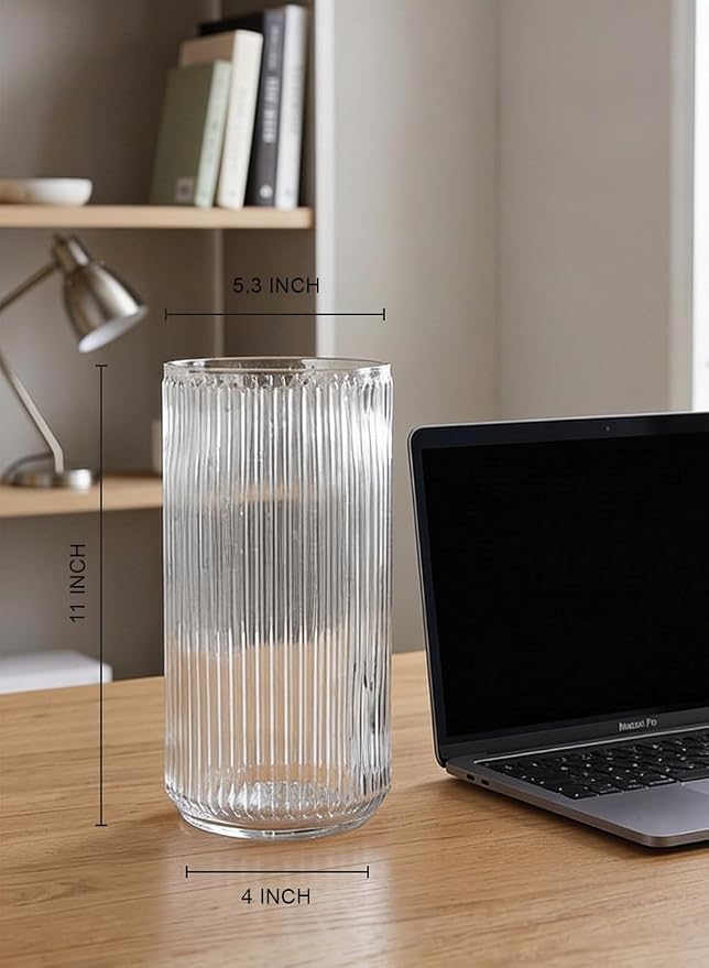 Serene Spaces Living Clear Pleated Glass Votive Holder, Decorative Centerpiece for Wedding, Christmas, Thanksgiving, Party, Dining Table, Living Room, Home Décor, Measures 11" Tall