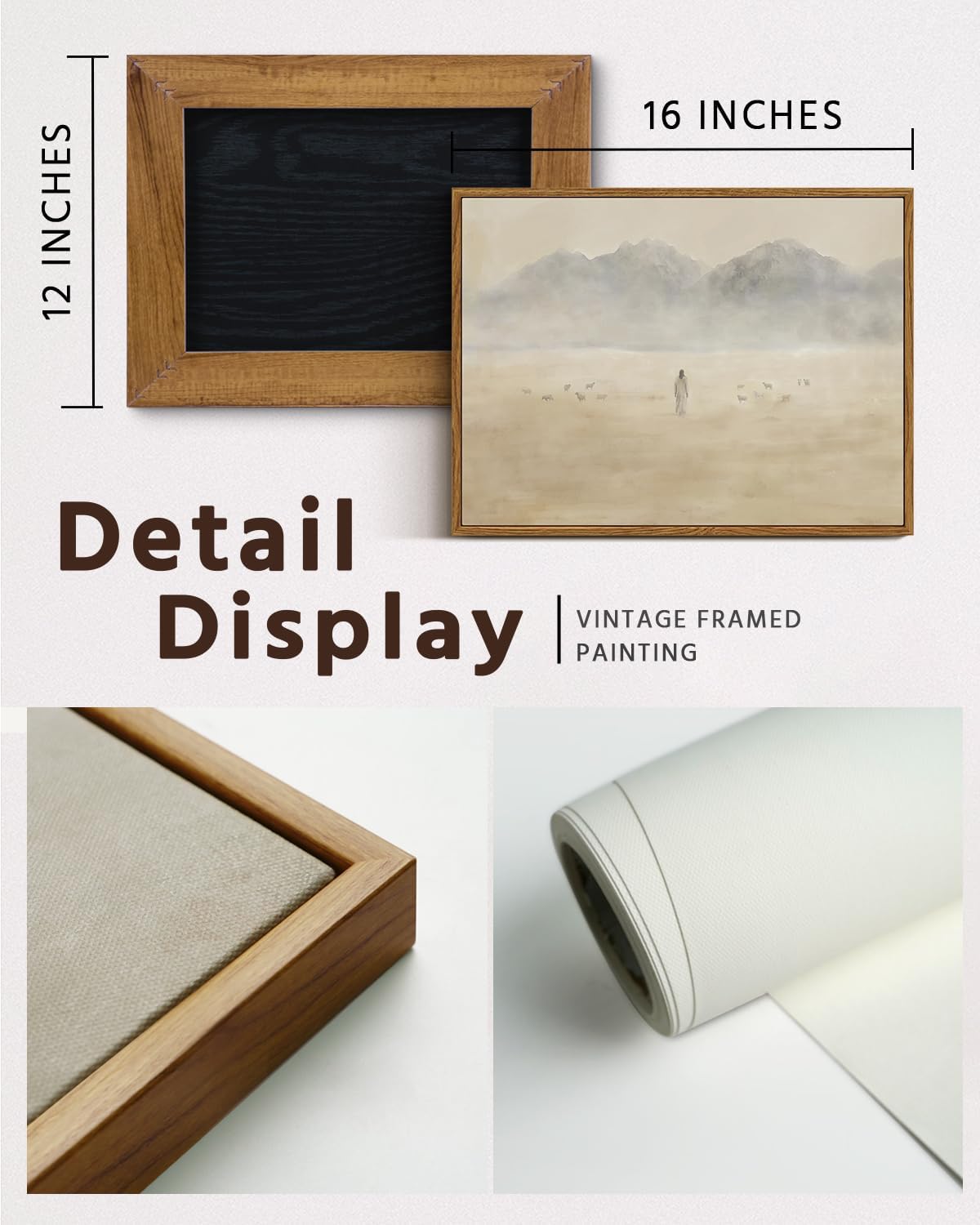 VIYYIEA Framed Wall Art for Living Room, Easter Sheep Jesus Canvas Prints, Vintage Christian Wall Art Home Decor, Christ Painting Picture, Bathroom Wall Decor Gifts for Friends or Family -16L x 12W