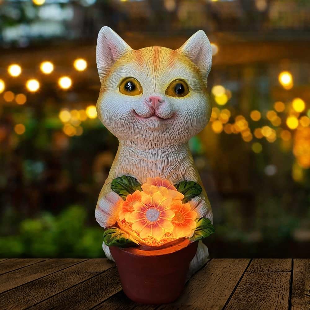 YODY Solar Garden Statues Outdoor Decor- Yard Decorations for Patio, Balcony, Backyard, Lawn Ornaments - Cat Statue with Flower Pot- Unique Cat Lover Gifts for Mom, Grandma, Women