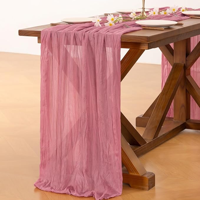 Socomi 2pcs Mauve Easter Spring Cheesecloth Table Runner Boho Rustic Gauze 120 inch 10FT Cheese Cloth Runner for Wedding Party Baby Shower Birthday Home Decor Holiday Decorations