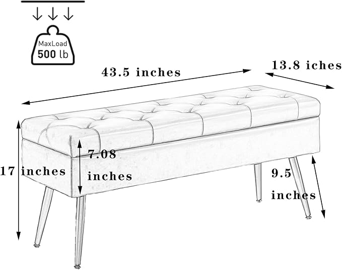 Storage Ottoman Bench Bed, 43.5" Faux Leather Upholstered Entryway Bench, Long Ottoman with Storage for Living Room, Support 660lbs - Retro Brown