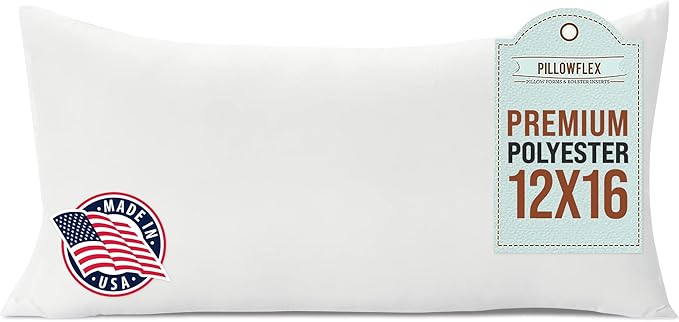 Pillowflex Premium Polyester Throw Pillow Insert - 12x16 - Ultra Soft Large Rectangle Throw Pillow, Couch Sham, Lumbar, Back, Sofa - Machine Washable - Decorative Accent Form - 1 Soft Pillow