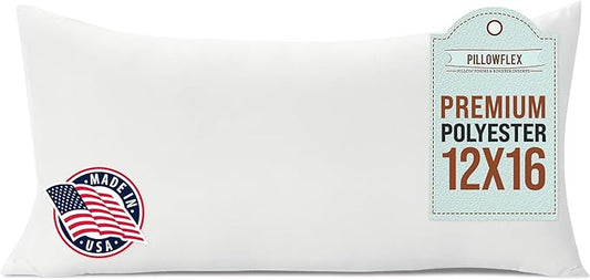 Pillowflex Premium Polyester Throw Pillow Insert - 12x16 - Ultra Soft Large Rectangle Throw Pillow, Couch Sham, Lumbar, Back, Sofa - Machine Washable - Decorative Accent Form - 1 Soft Pillow