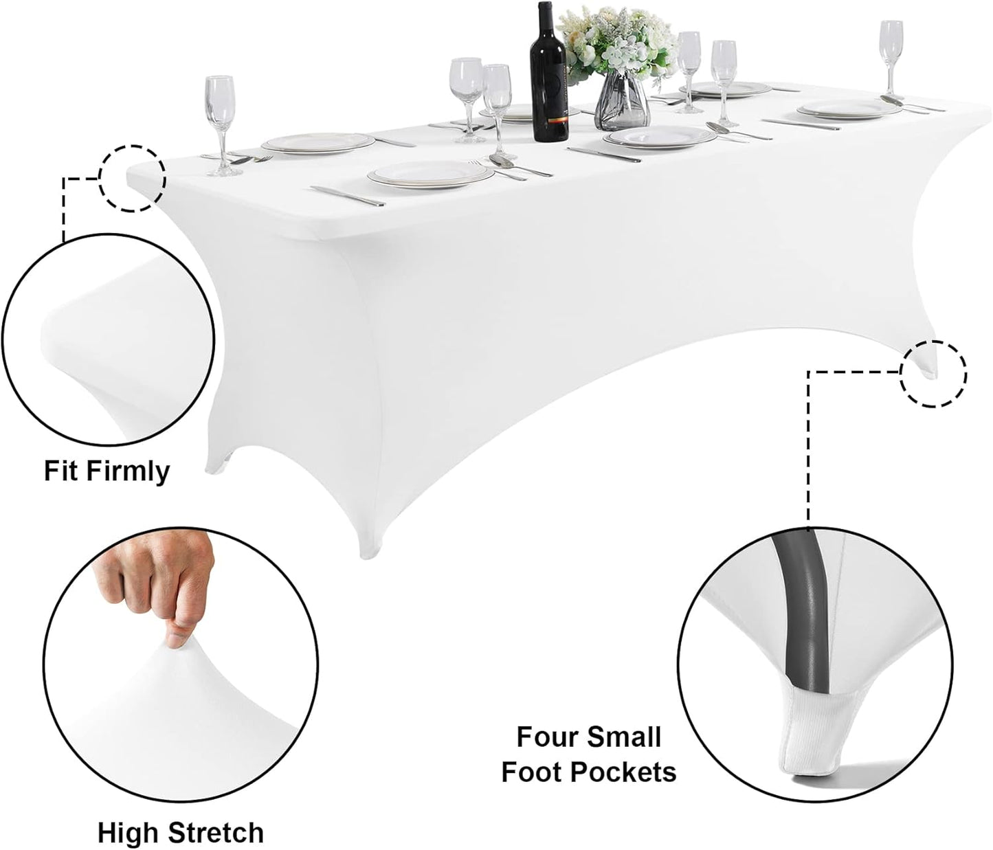 SuperO 2Pack Waterproof Spandex Table Cover for 4FT Table Universal Fitted Stretch Tablecloth for Party, Banquet, Wedding and Events-White