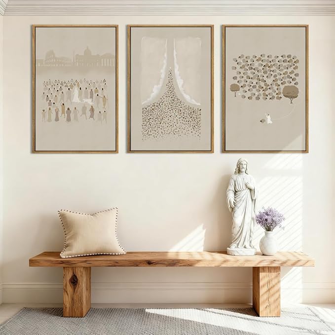 BINCUE Extra Large Jesus Wall Art Framed Jesus and Lamb Wall Painting Christian Jesus Artwork Religious Wall Pictures Jesus Wall Decor Christian Art Print for Living Room Bedroom Church Decor 24x36 Inch 3 Piece