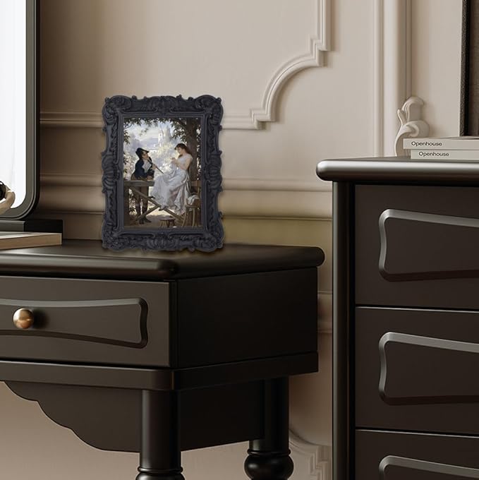 Antique Picture Frames 4x6 Vintage Victorian Ornate Picture Frames with Front Glass Wall Mount and Tabletop Gothic Home Decor Retro Gallery Wall Decor,1 Pack,Black