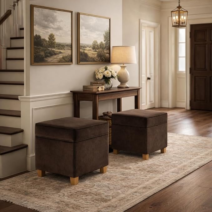 Homepop Home Decor Classic Square Storage Ottoman with Lift Off Lid | Ottoman with Storage for Living Room & Bedroom, Chocolate Brown Velvet