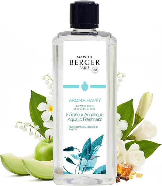 Maison Berger Aquatic Freshness Lampe Berger Refill, 1 Liter (33.8 fl oz), 2-in-1 Catalytic System, Neutralizes Odors and Diffuses Fragrance, Melon, Green Apple, Monoï, Made in France