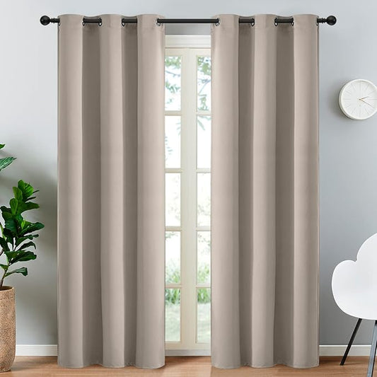 Yakamok Blackout Curtains Room Darkening Thermal Insulated Window Panels,Solid Grommet Top Drapes for Bedroom/Living Room(38Wx84L, Natural, 2 Panels)
