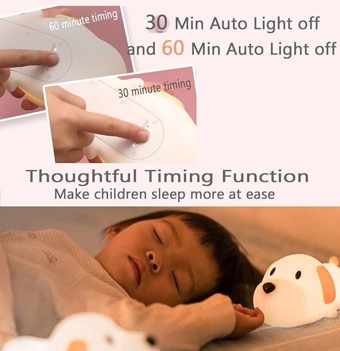 HAPPYBAG Kids Night Light,Cute Soft Silicone Dog Lamp Dimmable Nursery Portable Puppy Kawaii Lamps,Bedside Lamp for Baby and Toddler,Boy Girls