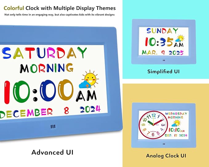 MASSII Digital Teaching Clock Talking Time, 24 Alarms Custom Reminders, Checklist to-Do List, Auto DST & Calendar Display, Sleep Trainer, Easy to Use for Kids Birthday Gift- Blue with Remote