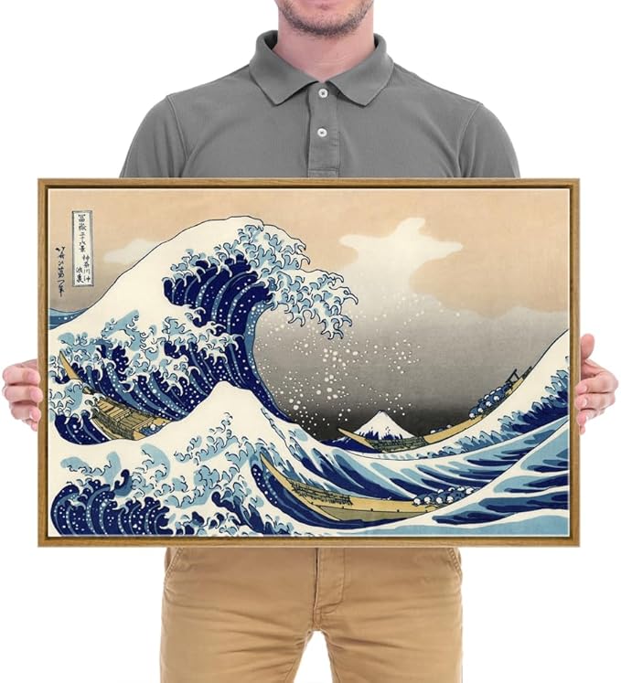 Wieco Art Framed Art Great Wave of Kanagawa Katsushika Hokusai Giclee Canvas Prints Wall Art Abstract Seascape Paintings for Home Living Room Decorations