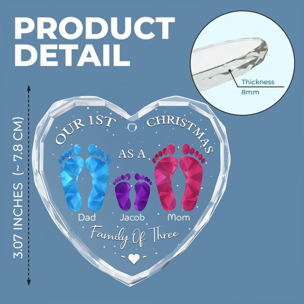 First Christmas As A Family - Personalized Custom Glass Ornament for Family of 7 People and Pets, 1st Xmas Family Ornament 2025 Baby's First Christmas