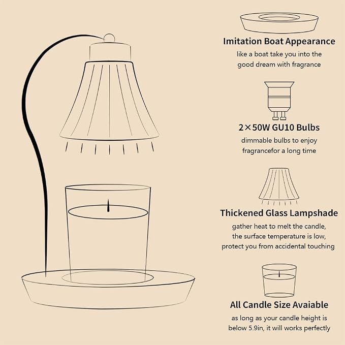 mocosa Candle Warmer Lamp with Timer Dimmer,Electric Wax Warmer for Jar Candles Mom Christmas Birthday Gifts House Warming New Home Bedroom Decor with 2 Bulbs