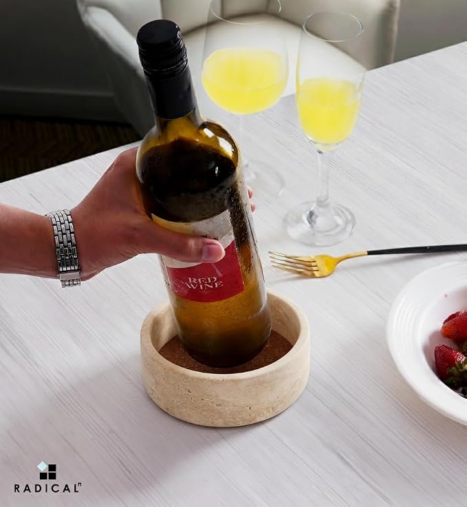 Radicaln Marble Wine Coasters 5.5" Inches Travertine Wine Bottle Coasters for Countertop, Ideal Absorbent Cork Holder for Champagne Bottles