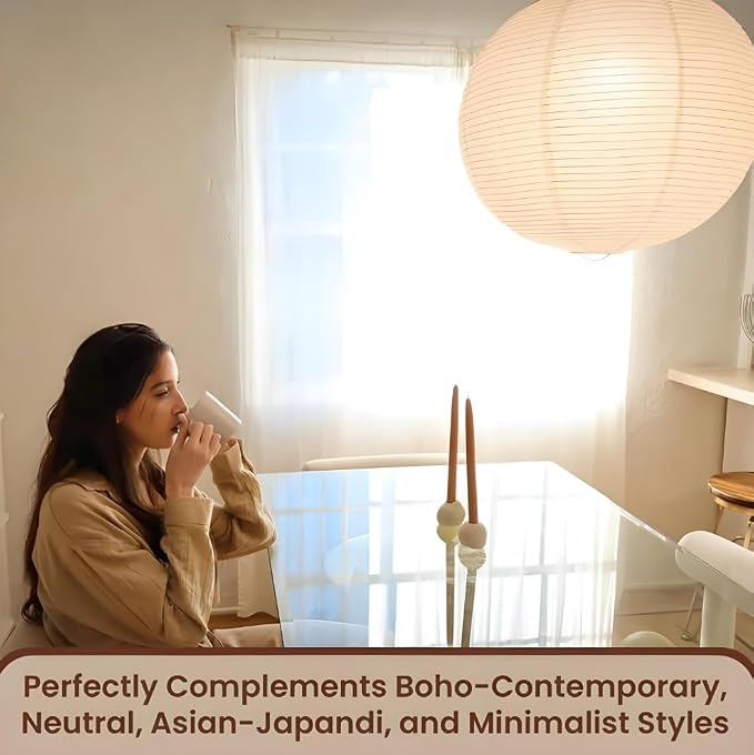 Nogy Japanese Style Lantern Pendant Light - Off White Round Handmade Rice Paper Lamp Shade with Cord Kit (Plug in (15ft), 29.5 in)