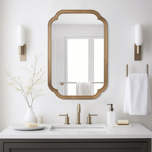 WallBeyond 20" x 30" Rounded Corner Arch Wall Mirror with Wood Frame for Entryway, Living Room or Bedroom Home Decor - Light Woodgrain, Honey-Colored