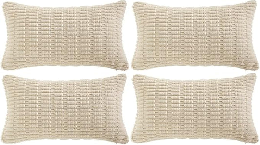 Fancy Homi 4 Packs Decorative Throw Pillow Covers for Living Room Couch Bed, Modern Farmhouse Boho Home Décor Accent Cushion Case, 24" x 14" (Pack of 4), Cream