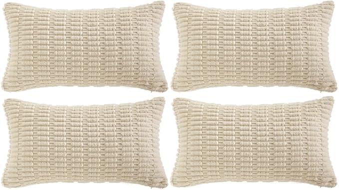 Fancy Homi 4 Packs Decorative Throw Pillow Covers for Living Room Couch Bed, Modern Farmhouse Boho Home Décor Accent Cushion Case, 24" x 12" (Pack of 4), Cream