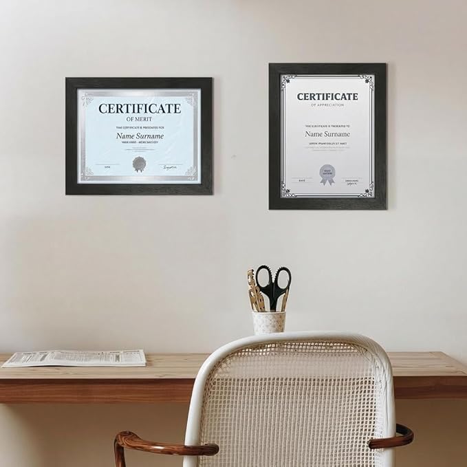 PETAFLOP Wooden 8.5x11 Picture Frame Black Certificate Frames Wall Tabletop Display Horizontally or Vertically, 7 Pack
