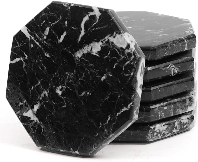 Radicaln Black Marble Coasters Set of 6 Handmade 3.5" Inch Star Coasters for Drinks, Ideal Coaster Set for Home & Kitchen Table Decor