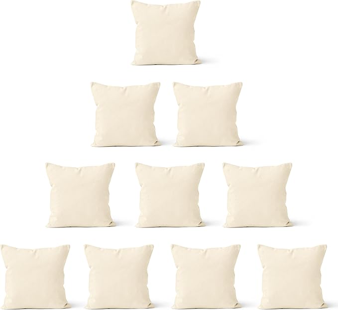 Encasa XO Throw Pillow Covers 18x18 in Set of 10 Natural | No Inserts | Cotton Pillow Covers for Living Room, Bed, Sofa, Couch | Decorative Cushion Covers with Improved Zipper