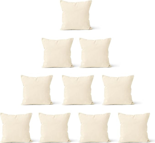 Encasa XO Throw Pillow Covers 18x18 in Set of 10 Natural | No Inserts | Cotton Pillow Covers for Living Room, Bed, Sofa, Couch | Decorative Cushion Covers with Improved Zipper