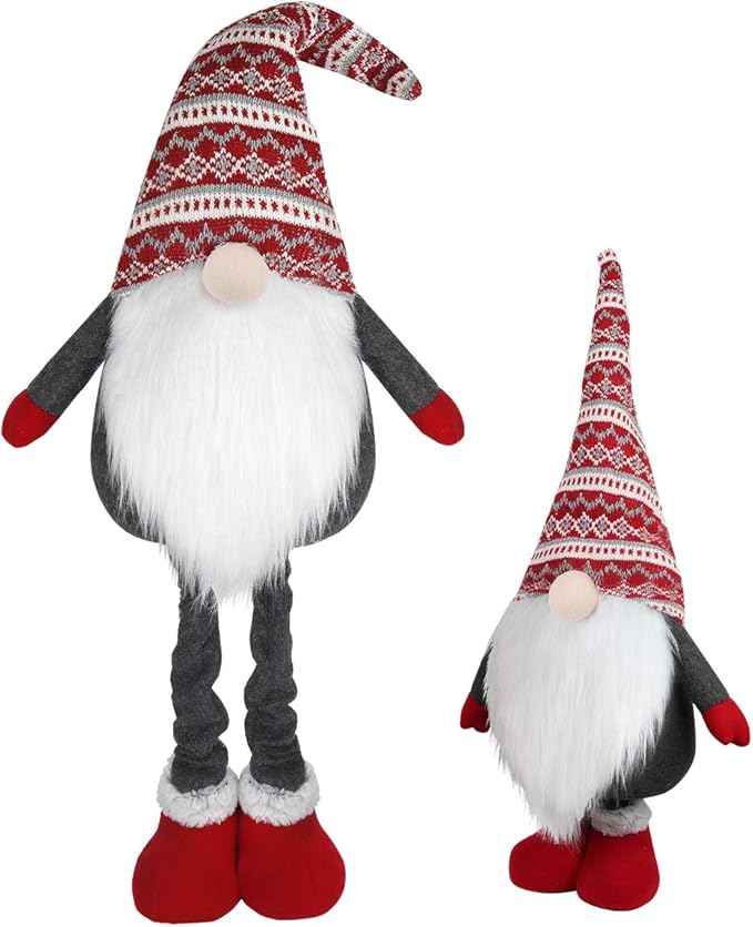 D-FantiX Large Standing Christmas Gnomes, 40 Inch Swedish Tomte Large Gnome Stuffed Plush with Retractable Spring Legs Knitted Hat Scandinavian Christmas Decorations Ornaments Holiday Home Decor