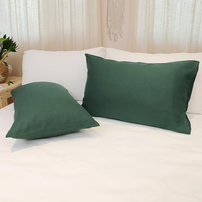 Linen Pillow Cases King Size Set of 2,100% French Linen Pillowcase Soft Breathable Envelope Pillow Cover Home Decor Gift for Women(Ink Green,20x40)