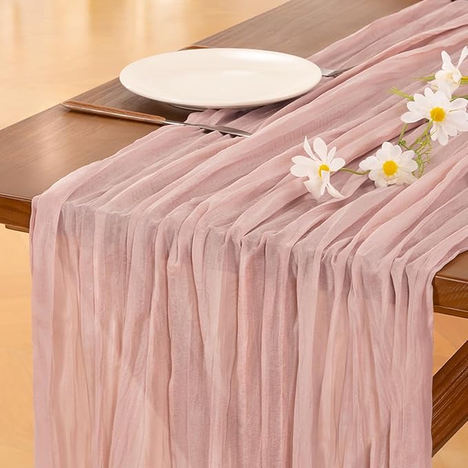 Socomi 6pcs Pink Cheesecloth Table Runner Easter Spring Boho Rustic Gauze Dusty Pink Farmhouse 120 inch 10FT Cheese Cloth Runner for Wedding Party Baby Shower Birthday Home Decor