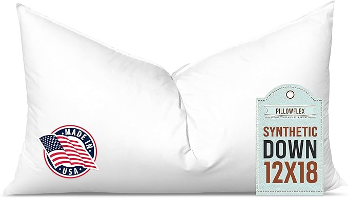 Pillowflex Synthetic Down Pillow Insert - 12x18 Down Alternative Pillow, Ultra Soft, Small Rectangle, Lumbar, Travel, Neck, Sleeping Pillow - 1 Decorative Pillow Form
