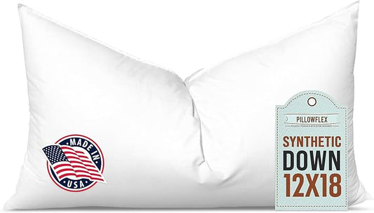 Pillowflex Synthetic Down Pillow Insert - 12x18 Down Alternative Pillow, Ultra Soft, Small Rectangle, Lumbar, Travel, Neck, Sleeping Pillow - 1 Decorative Pillow Form