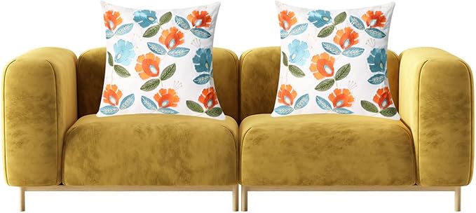 Set of 2 Embroidered Decorative Throw Pillow Covers Couch Square Pillowcases Cushion for Bedroom Sofa Farmhouse Decor 18x18 Inch (Flower)