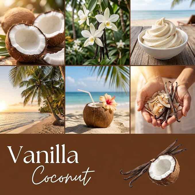 Vanilla Coconut Strongly Scented Hand Poured Vegan Wax Melts, 12 Scented Wax Cubes, 6.4 Ounces in 2 x 6-Packs